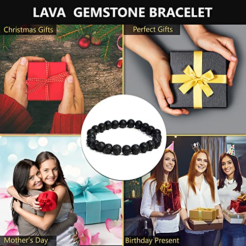 ANAYA AGATE Healing Crystal Bracelet for Women and Men – 8mm Round Beaded Bracelet for Men and Women – Unisex Stretchy Gemstone Bracelet for Healing and Protection - color: Lava Rock