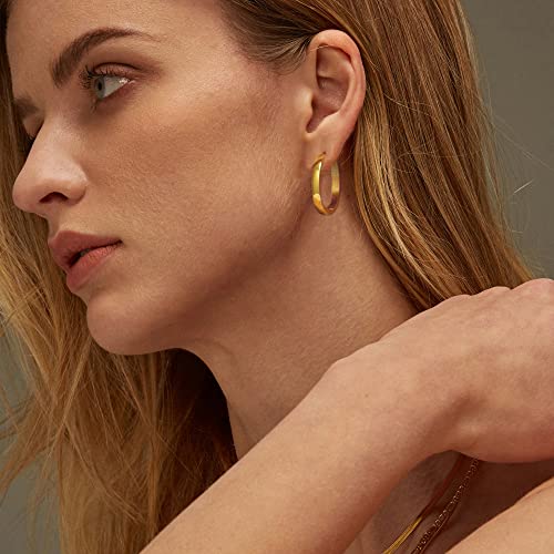 EXGOX Silver Hoop Earrings for Women - Sterling Silver & 14K Gold Plated - Hypoallergenic 925 Silver - Big Hoop Earrings (30/40/50/60/70mm) - color: 4MM Wide-Gold 30mm