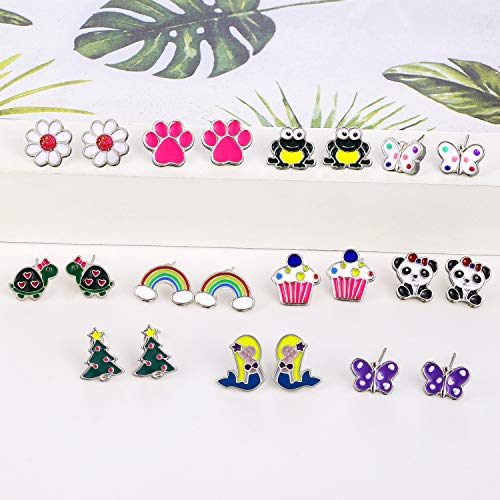 33 Pairs Stainless Steel Cartoon Earrings for Girls - Hypoallergenic Colorful Stud Earing Set, Mix & Match Cute Earring for Teens, Kids, Doll Dressup Accessories - style: Style A