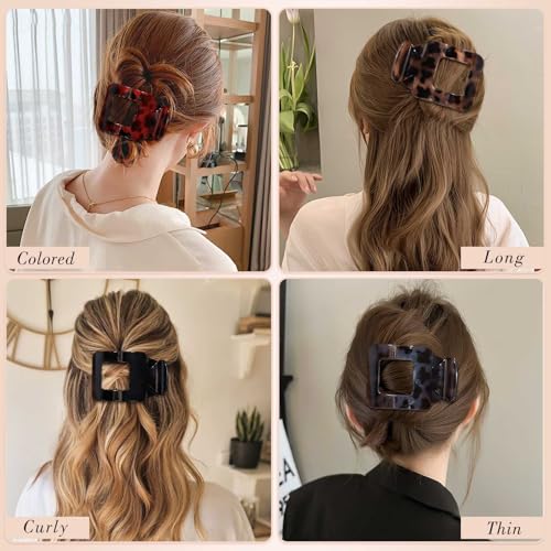 Obeoby 6 PCS Flat Claw Clips for Women, French Flat Hair Clips Large Hair Barrettes Accessories (Tortoiseshell) - color: Tortoiseshell
