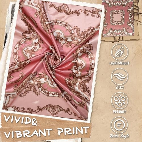 Large Square Head Scarf Bandana - 35" Satin Hair Scarf for Women Like Silk Scarf Fashion Hair Wrapping - color: Baroque Scroll(pink), size: 35IN*35IN
