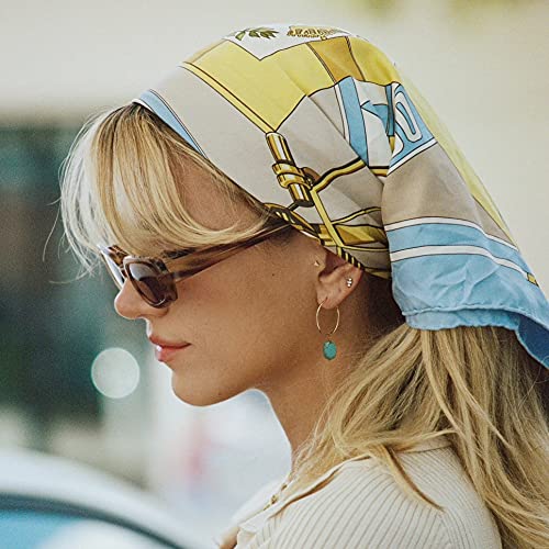 Gold Plated Huggie Hoop Earrings with Charms Fashion Pearl Drop Dangle Earrings for Women Handmade Karma Circle Jewelry for Ladies Lightweight Pearl Earrings on Christmas - color: turquoise
