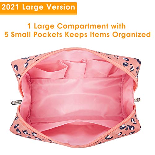 Narwey Cute Cheetah Makeup Bag Travel Cosmetic Bag Organizer Toiletry Bag Make Up Bags with Compartments for Women Girls (Large, Leopard) - color: Leopard, style: Large
