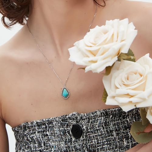 Colloca Turquoise Pendant Necklace for Women, 925 Sterling Silver Western Bohemian Necklace, Boho Jewelry, Gift Box included