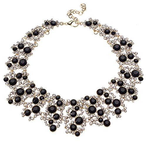 Jerollin Crystal Rhinestone/Pearl Statement Chain Necklace, Vintage Choker Bib Pendant Necklace Bohemian Bling Tassel Collar Statement Necklace for Evening Party - color: Black Crystal
