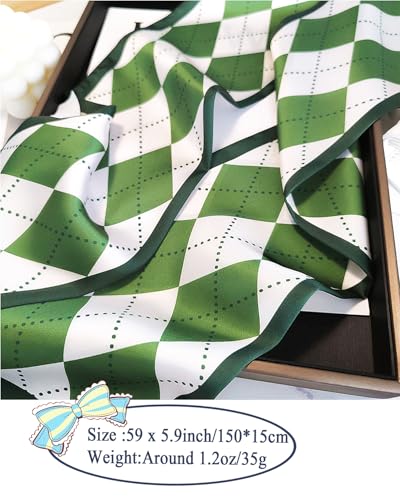 Purse Scarf For Handbags Head Scarves For Women's Hair Bags Scarfs Long Skinny Scarves Fashion Silky - color: A26-green Diamond Lattice