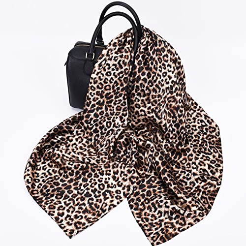 35 x 35 Women's Fashion Pattern Large Square Silk Like Hair Scarf Head Sleeping Wrap Satin Neck Bandana for Gift… - color: Coffee. - Pure Leopard Print