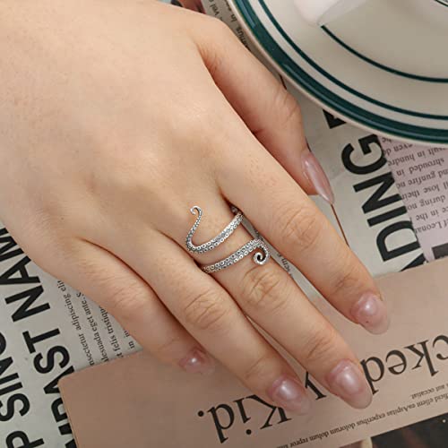 PARCOM Adjustable Women Stackable Ring, 925 Sterling Silver Open Rings - Trendy Eternity Cubic Zirconia Stackable Band Engagement Promise Ring for Her, Hypoallergenic Non Tarnish Nature Bird Floral Thumb Rings - color: Octopus Tentacle