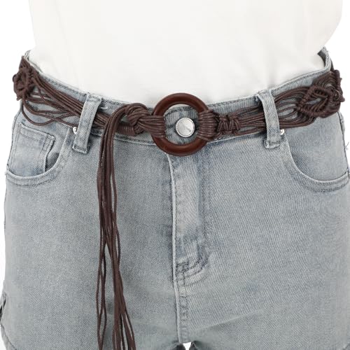 Women's Bohe Rope Braid Waist Belt Bohemian Woven Belt for Women Wooden Beaded Braided Belt Renaissance Rope Wide Belts