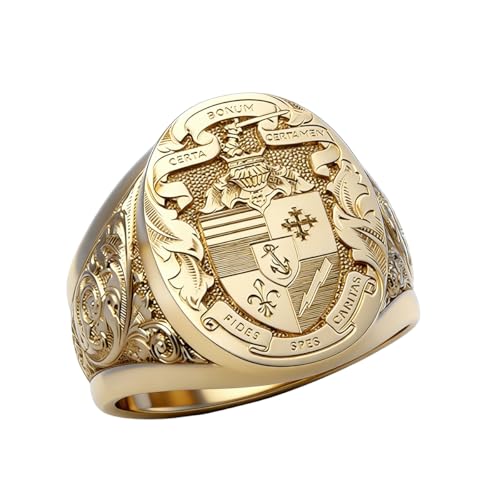 Vintage Coat of Arms Rings for Men He Custom Signet Statement Ring 14K Gold Plated Personalized Family Engraved Badge Rings Jewelry Graduation Party Birthday Gifts for Women Father Dad Size 8 - size: size 8