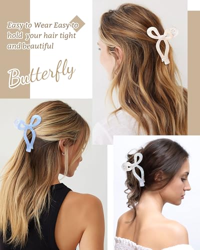 Mesovor 4 Pack Elegant Bow Hair Claw Clips, Nonslip 4.3" Large Hair Grip Hairclips for Thin and Thick | Acrylic Hair Strong Hold Hair Jaw Clamps (Mermaid Stripes) - color: Mermaid Stripes