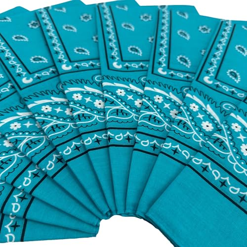 Vamqor 100% Cotton 10 Pack Fine Bandanas - color: Turquoise