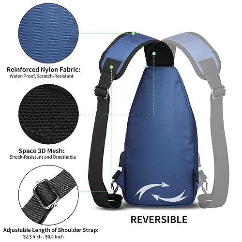 AMJ Crossbody Sling Bag Men Women, Casual Shoulder Backpack, Chest Daypack Satchel for Hiking Travel - color: Blue, size: Large