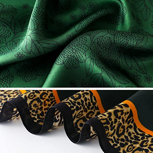 STARWHISPER 100% Pure Mulberry Silk Square Scarf-27''x27 Lightweight Hair Scarves Headscarf Night Sleeping with Gift Packed - color: Green Leopard