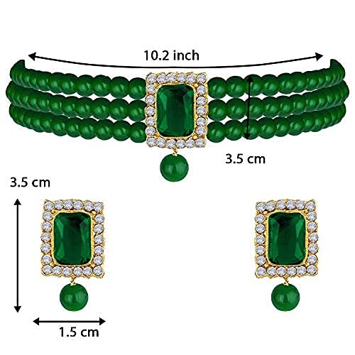 Aheli Ethnic Choker Necklace Earrings Wedding Bollywood Party Jewelry Set Gift for Women - color: Green 2