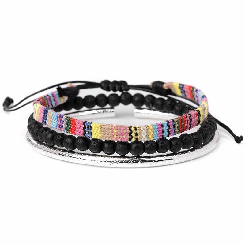 Hippie Necklaces For Women Men, Boho Woven Rope String Bracelets Handmade, Adjustable Braided Long Rope Charm Pendant, Peace Sign Bohemian Couple Bracelets Jewelry Keychain - color: hippie bracelets 646
