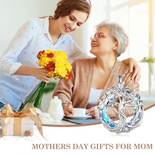 TOUPOP Tree of Life Necklace Gifts for Women 925 Sterling Silver Family Tree Pendant with Crystal Birthday Irish Jewelry Gifts for Women Her Wife Mom - color: 01-White Gold-White Crystal