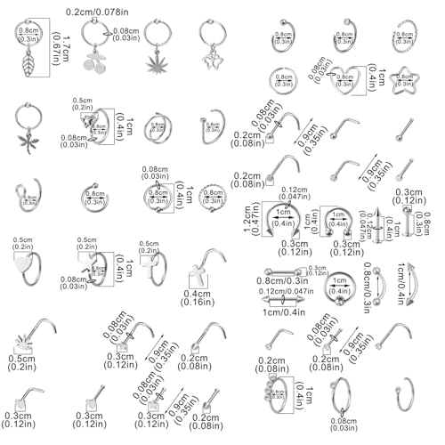 50Pcs Punk Eyebrow Nose Septum Earrings Tragus Cartilage Helix Daith Stud Lip Labret Rings Body Jewelry Set Stainless Steel Body Piercing Jewelry For Women Ornaments