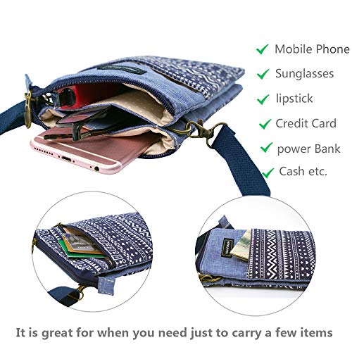Roomy Cell Phone Purse Wallet Canvas Small Crossbody Purse Bags with Shoulder Strap For Women teen girlsl | Roomy - color: P-blue