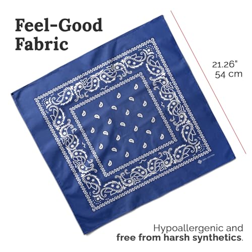 ZENO 100% Cotton & Natural Fibers Bandana Scarf - Soft, Durable, Machine Washable – Unisex for Men & Women - color: Royal Blue Single