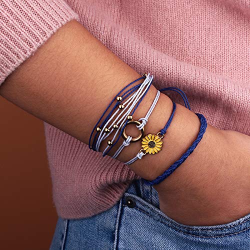 FANCY SHINY Easter Gifts Basket Stuffers Sunflower String Bracelet Boho Braided Rope Wrap Bracelets Cute Summer Beach Surfer Jewelry for Women - color: Navy Blue