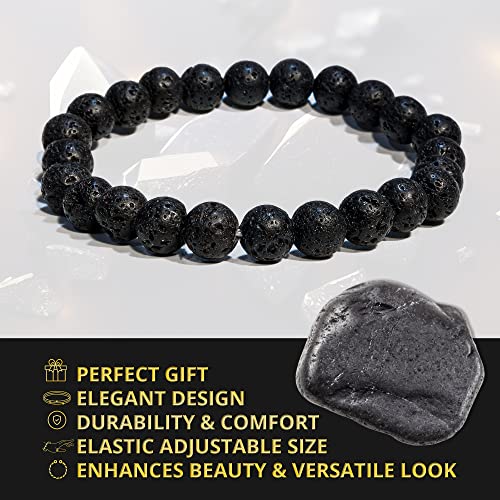 ANAYA AGATE Healing Crystal Bracelet for Women and Men – 8mm Round Beaded Bracelet for Men and Women – Unisex Stretchy Gemstone Bracelet for Healing and Protection - color: Lava Rock