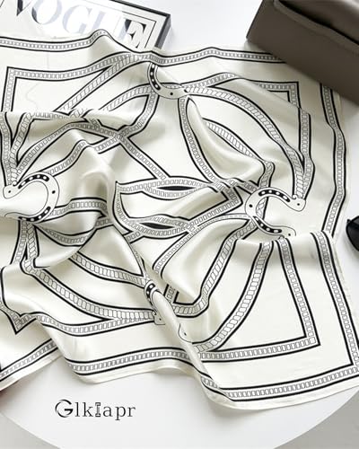Satin Bandana Headscarf for Women Silky Hair Scarves for Fashion Lightweight - color: 26-black and White Geometric Shapes