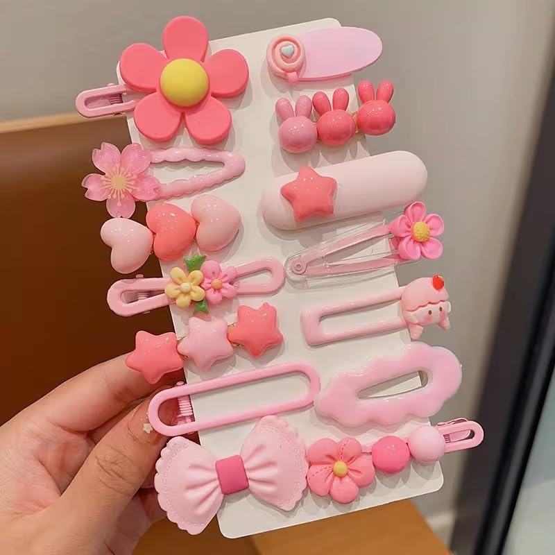 889 pcs Elastic Hair Ties for Girls Hair Accessories Ponytail Holders Colorful Rubber Bands Set with 14 pcs Cute Hair Clip - color: Pink