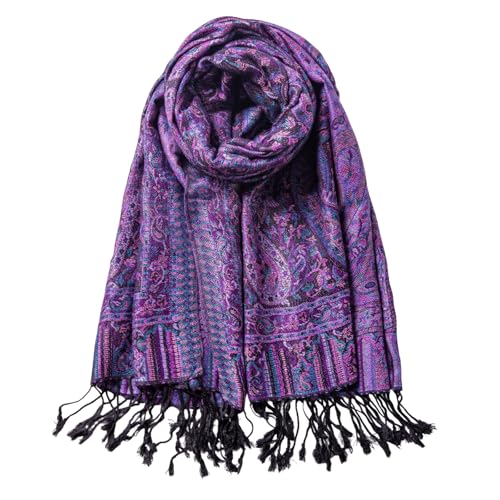 AUSEKALY Pashmina Feel Shawls Wraps for Women Rave Scarf Soft Silky Reversible Men Scarves - color: Purple Black
