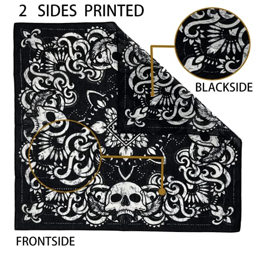 Vamqor 12pcs Bandana for women and men 100% Cotton Custom Fashion Paisley Design Multifunctional Outdoor Square Handkerchief - color: Skull