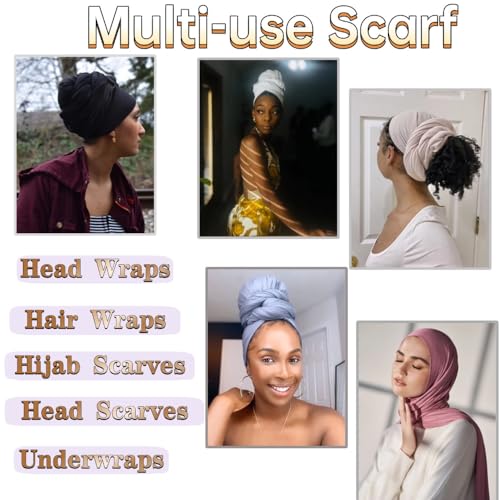 Head Wraps for Black Women, Breathable Headwrap Soft Long Hair Wraps Wide Headscarves for Locs Braids - color: 5pcs-(black,white,light Grey,beige,pink)