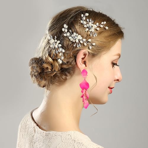 Long Acrylic Rose Petal Earrings Dangle Exaggerated Flower Earrings Drop Statement Floral Tassel Earrings for Women - color: Pink + Hot Pink
