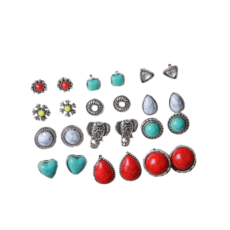 36 Pairs Imitation Pearl Earrings Round Ball Ear Studs Colorful Faux Mixed Sizes Stud Earrings Set for Women Classic Bohemian Turquoise Oval Jewelry Gifts - color: Style 04(12 Pairs)