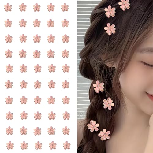 Small Crystal Hair Charm Claw Clips for Women Girl, 10PCS Gradient Cat's Eye Mini Flower Claw Design Hair Accessories (Pink) - color: Pink