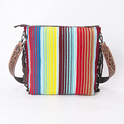 Merbaa Women Handtooled woolen saddle blanket hand woven Crossbody Bag - color: Multicolor