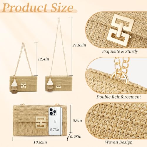 Small Straw Purse for Women Summer Clutch Purses Beach Woven Envelope Bag Raffia Shoulder,Straw Crossbody Bag boho - color: Buckle Brown