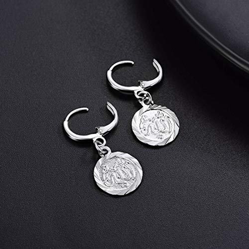 U7 Allah Necklace for Women/Men, 18K Gold Plated Square/Oval/Coin/Heart/Crescent Moon Islamic Pendant Necklace Muslim Jewelry with Chain - color: 06.Coin Earrings Platinum