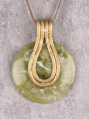 GelConnie Long Necklaces for Women Boho Large Pendant Necklace Casual Bohemian Brown Leather Choker Sweater Circle Statement Stone Necklace - style: Large Stone Necklace