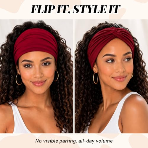 Wide Headbands for Women's Hair, 4 Pcs Hair bands – Vintage Turban Elastic Head Bands Adult Women Soft Head Wraps Knotted for Yoga & Workout – Summer Fashion Hair Accessories (Burgundy Red) - color: Burgundy Red