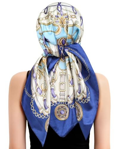 Satin Scarf 2 in 1 Wrap Cap Hair Net for Silk Press, Soft Headband Hair Net with Silk Like Scarf for Sleeping - color: Nautical Anchor
