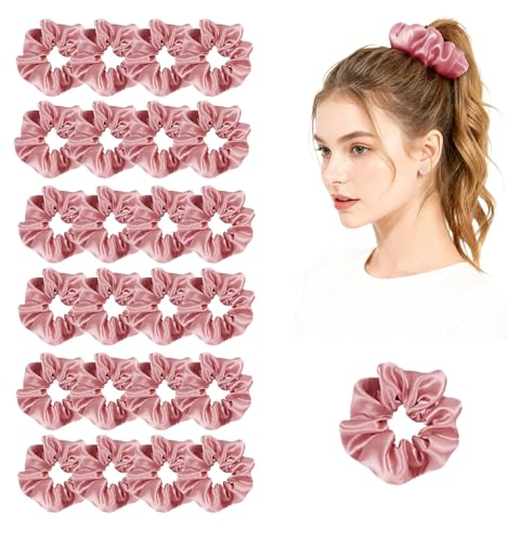 24Pack Satin Scrunchies For Women Silky Scrunchy Silk Hair Ties Ponytail Holder Hairs Bow Ropes Elastics Hairtie Accessories - color: Maple