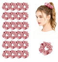 24Pack Satin Scrunchies For Women Silky Scrunchy Silk Hair Ties Ponytail Holder Hairs Bow Ropes Elastics Hairtie Accessories - color: Pale Rose