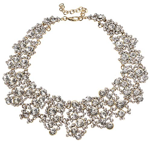 Jerollin Crystal Rhinestone/Pearl Statement Chain Necklace, Vintage Choker Bib Pendant Necklace Bohemian Bling Tassel Collar Statement Necklace for Evening Party - color: Silver Crystal