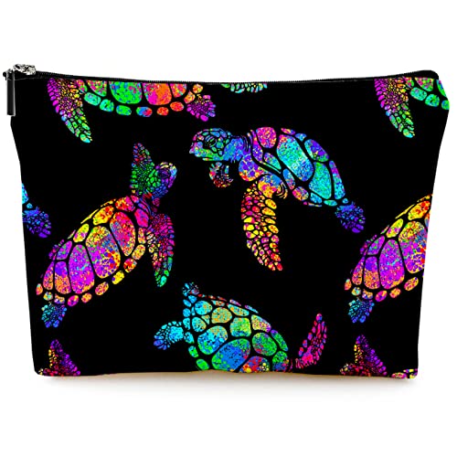 Small Makeup Bag for Purse Cute Canvas Waterproof Cosmetic Bags for Women Zipper Travel Toiletry Pouch-Rainbow Turtle Makeup Bags - color: Rainbow Turtle Makeup Bags