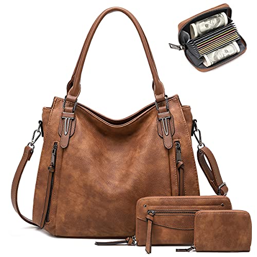 lapsting Hobo Bags for Women Handbags Purse Ladies Boho Shoulder Bag Crossbody Purses Faux Leather - color: G - 15inch Brown - Black Metal