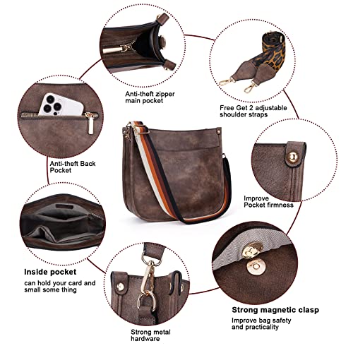 HKCLUF Crossbody Bag Purse for Women 2PCS/Set Leather Hobo Handbag Wallet Set With 2Adjustable Guitar Strap Shoulder Bag | Purse - color: A5-coffee