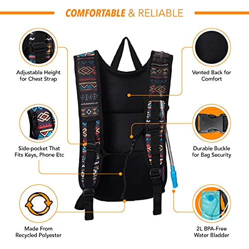 Vibe Festival Gear Rave Hydration Pack Backpack with 2L Water Bladder for Women Men – Festival Hydropack, Hydro Pack, Leak Proof, Lightweight – Teens, Party, Hiking, Running, Outdoor Sports - color: Tribal