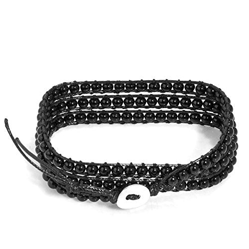 Layered Leather Handmade Bracelet Boho Bohemian Style Multilayer Crystal Glass Natural Stone Beaded Wrap Bracelets Collection for Women - style: BR571