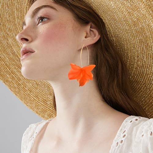 Exaggerated Bohemian Resin Rose Flower Petal Dangle Drop Earrings Long Acrylic Tiered Floral Tassel Earring for Women - color: Orange