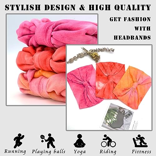 FULZTEY Wide Headbands for Women Fashion Boho Head Bands Pink Tie Dye Headwrap Elastic Yoga Sports Workout Hairbands Knotted Bandanas Soft Fabric Turban Hair Accessories for Teenage Girls 3Pcs - color: Style 25